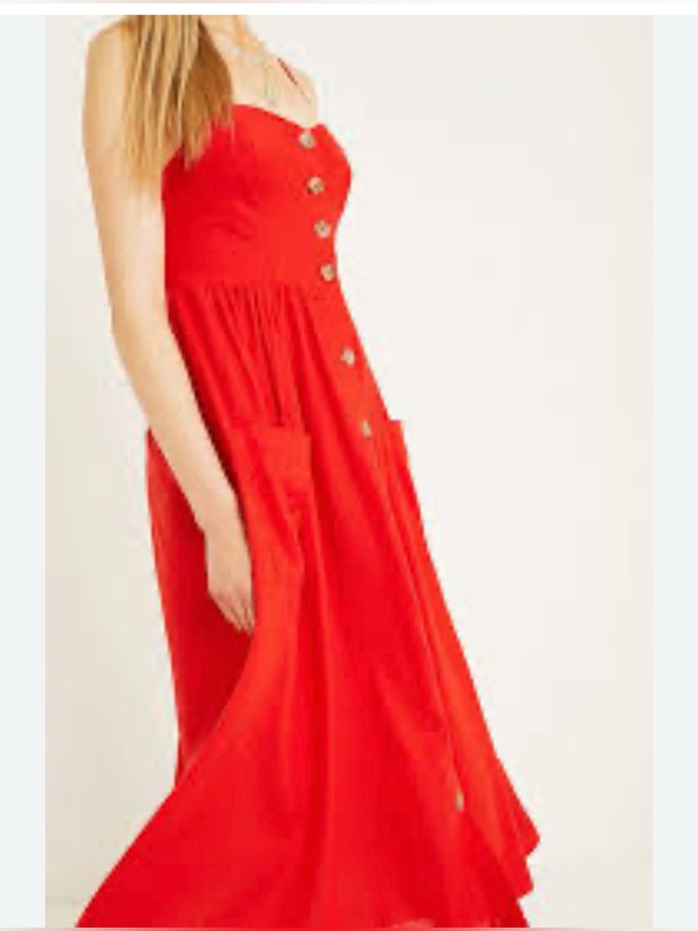Cooperative Red Strapless Button-Front Maxi Dress